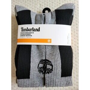 Timberland Men's 6 Pairs Logo Performance Cushioned Crew Socks GRAY BLACK WHITE